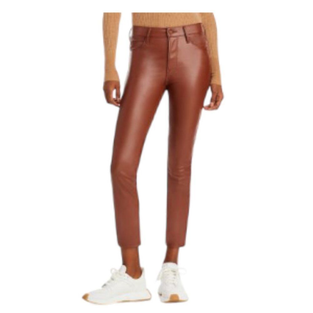 Mother The Dazzler Faux Leather Mid-Rise Ankle Skinny Jeans Friar Brown …